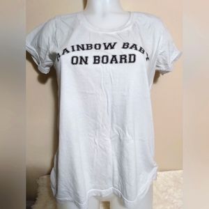 Live and tell Rainbow baby on board maternity medium shirt